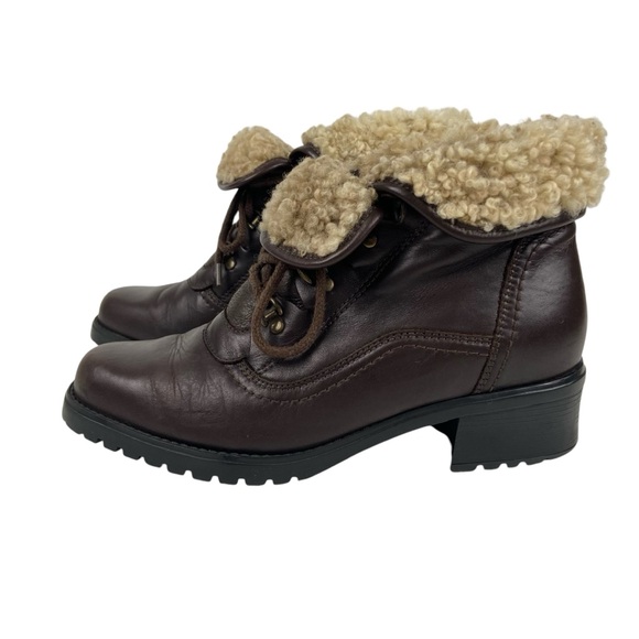 Vintage Barbo Shearling Lined Brown Leather Boots Sz 8 - Picture 1 of 14